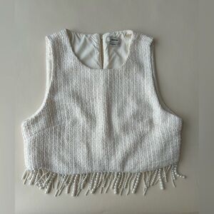 Jason Wu White Textured Pearl-Trim Crop Top